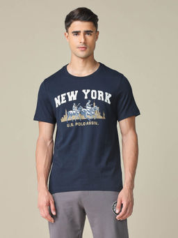 U.S. Polo Assn. Denim Co. - Men's Navy Blue Pure Cotton Graphic Printed T-Shirt
