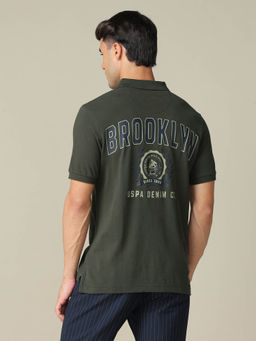 U.S. Polo Assn. Denim Co. - Men's Green Muscle Fit Typographic Printed Polo T-shirt