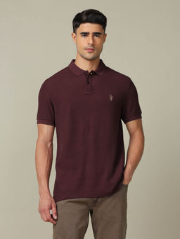 U.S. Polo Assn. Denim Co. - Men's Maroon Pure Cotton Muscle Fit Polo T-shirt