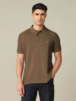 U.S. Polo Assn. Denim Co. - Men's Brown Pure Cotton Muscle Fit Polo T-shirt