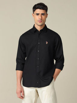 U.S. POLO ASSN. - Men's Black Tailored Fit Textured Shirt