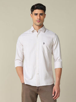 U.S. POLO ASSN. - Men's Beige Vertical Striped Tailored Fit Shirt