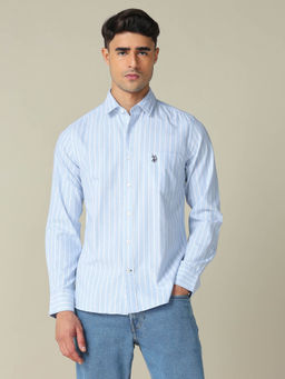 U.S. POLO ASSN. - Men's Blue Vertical Striped Tailored Fit Shirt