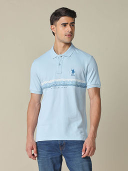 U.S. POLO ASSN. - Men's Blue Horizontal Striped Regular Fit Polo T-shirt