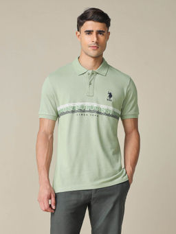 U.S. POLO ASSN. - Men's Green Horizontal Striped Regular Fit Polo T-shirt
