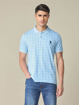 U.S. POLO ASSN. - Men's Blue All-Over Printed Regular Fit Polo T-shirt