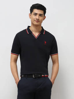 U.S. POLO ASSN. - Men's Navy Blue Pure Cotton Slim Fit Polo T-shirt