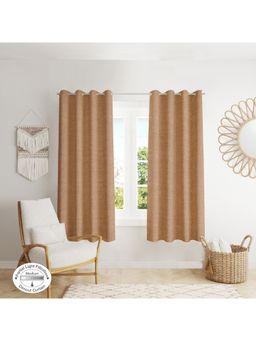 HomeTown - Nora Dim Out Window Curtains Set of 2 Solid Jacquard 5 Feet in Brown Colour