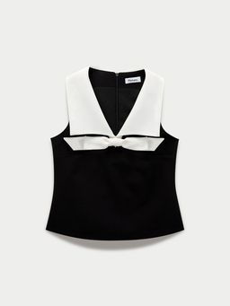 Pomelo - Bow Sailor Collar Crop Top - Black
