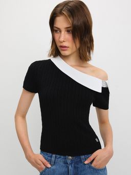 Pomelo - Asymmetric Knit Top - Black