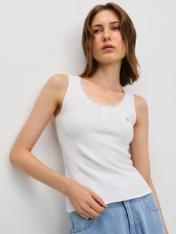 Pomelo - Lace Hem Tank - White