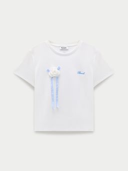 Pomelo - Floral Motif Embroidered Graphic Tee - White