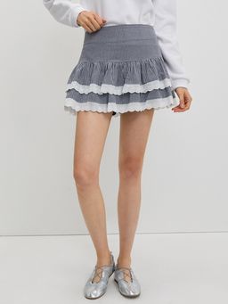 Pomelo - Gingham Ruffle Skirt - Black