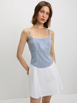 Pomelo - Striped Lace Trim Dress - Blue