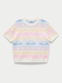 Pomelo - Graphic Print Knit Top - White
