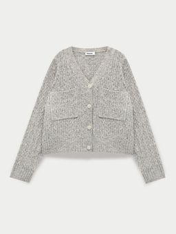 Pomelo - Oversized Cable Knit Cardigan - Light Grey