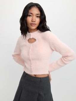 Pomelo - Fluffy Cut Out Cardigan - Light Pink