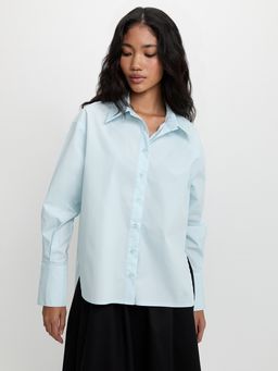 Pomelo - Side Cut Out Button-Up Shirt - Light Blue