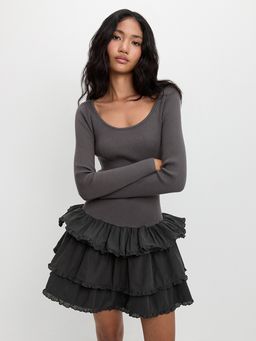Pomelo - Ruffled Layer Dress - Dark Grey