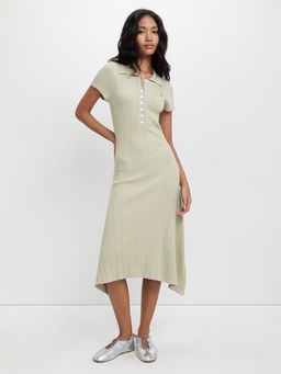 Pomelo - Ribbed Polo Dress - Light Green