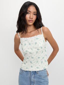 Pomelo - Floral Ruffle Trim Camisole - White