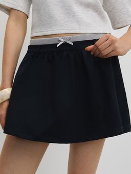 Pomelo - Layered Waistband Detail Flounce Short Skirt - Navy