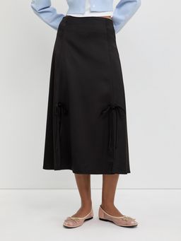 Pomelo - Tie Detail Side Slit Skirt - Black