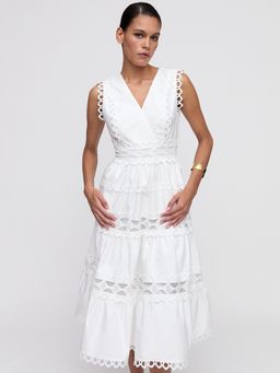 Pomelo - Lace Tiered Midi Dress - White
