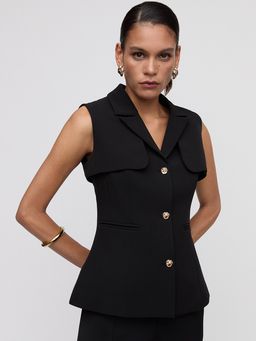Pomelo - Structured Peplum Vest - Black