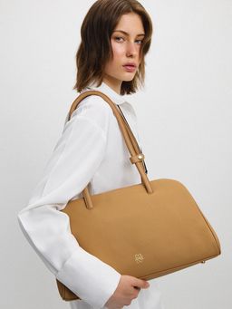 Pomelo - Textured Leather Bowling Shoulder Bag - Light Brown