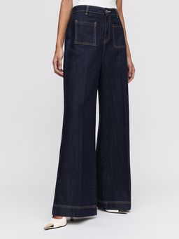 Pomelo - Wide-Leg Denim Pants - Dark Blue