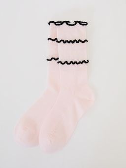 Pomelo - Layered Lettuce-Edge Contrast-Trim Socks - Pink