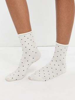 Pomelo - Small Black Polka Dot Socks - Cream
