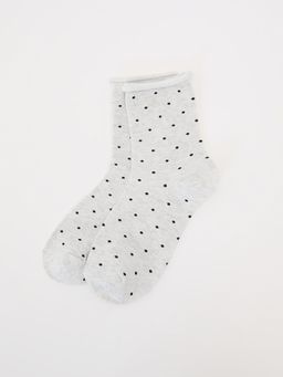 Pomelo - Small Black Polka Dot Socks - Light Grey