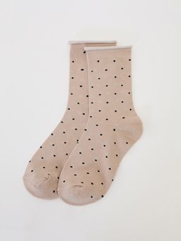 Pomelo - Small Black Polka Dot Socks - Ash brown