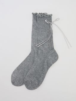 Pomelo - Lettuce-Edge With Ribbon Socks - Mid Grey