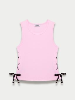 Pomelo - Ribbed Side Lace Up Tank - Light Pink