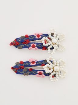 Pomelo - Floral Beaded Detail Hair Clips - Red/White - pack of 2
