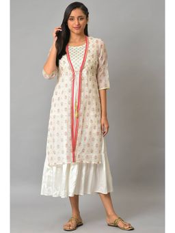 Aurelia - White Gotta Patti Gilet And Embroidered Dress (Set of 2)