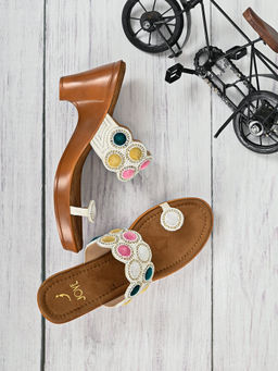 Jove - Women White Embellished Sandal Heels