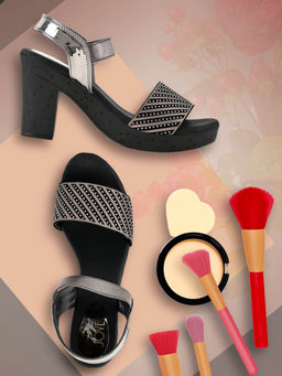 Jove - Women Grey Embellished Ankle Loop Sandal Heels