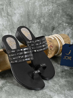 Jove - Women Black Embellished Sandals