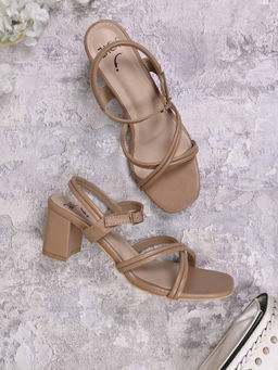 Jove - Women Beige Solid Sandal Heels