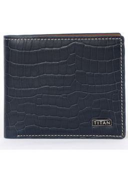 Titan - Textured Leather Bifold Wallet in Color Navy Blue