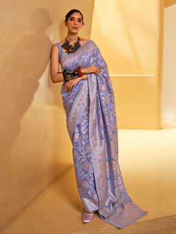 Odette - Festive Blue Silk Blend Woven Saree with Unstitched Blouse