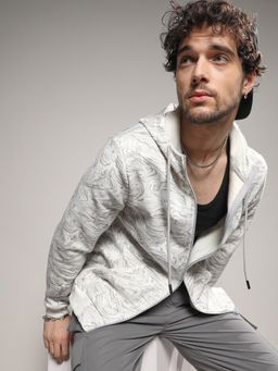 Campus Sutra - Mens White & Black Contrast Fluid Zip Front Hoodie