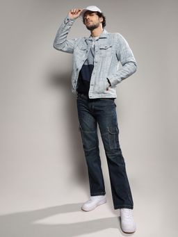 Campus Sutra - Mens Light Blue Heavily Washed Denim Jacket