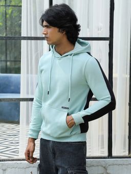 Campus Sutra - Mens Sage Green Pullover Hoodie with Contrast Back