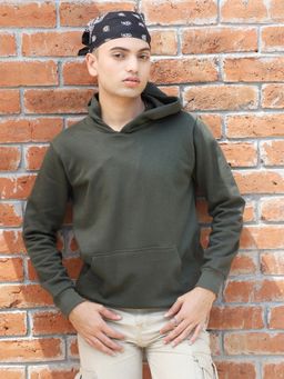 Campus Sutra - Mens Forest Green Pullover Hoodie with Contrast Drawstring