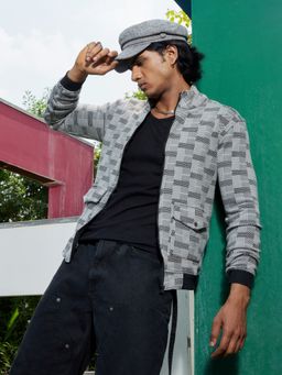 Campus Sutra - Mens Grey Textured Jacket with Flap Pocket